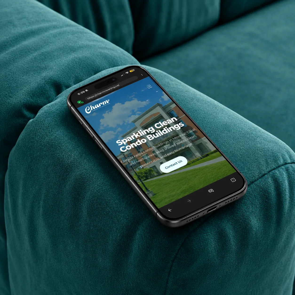 CHARM Cleaning Services mobile homepage mockup