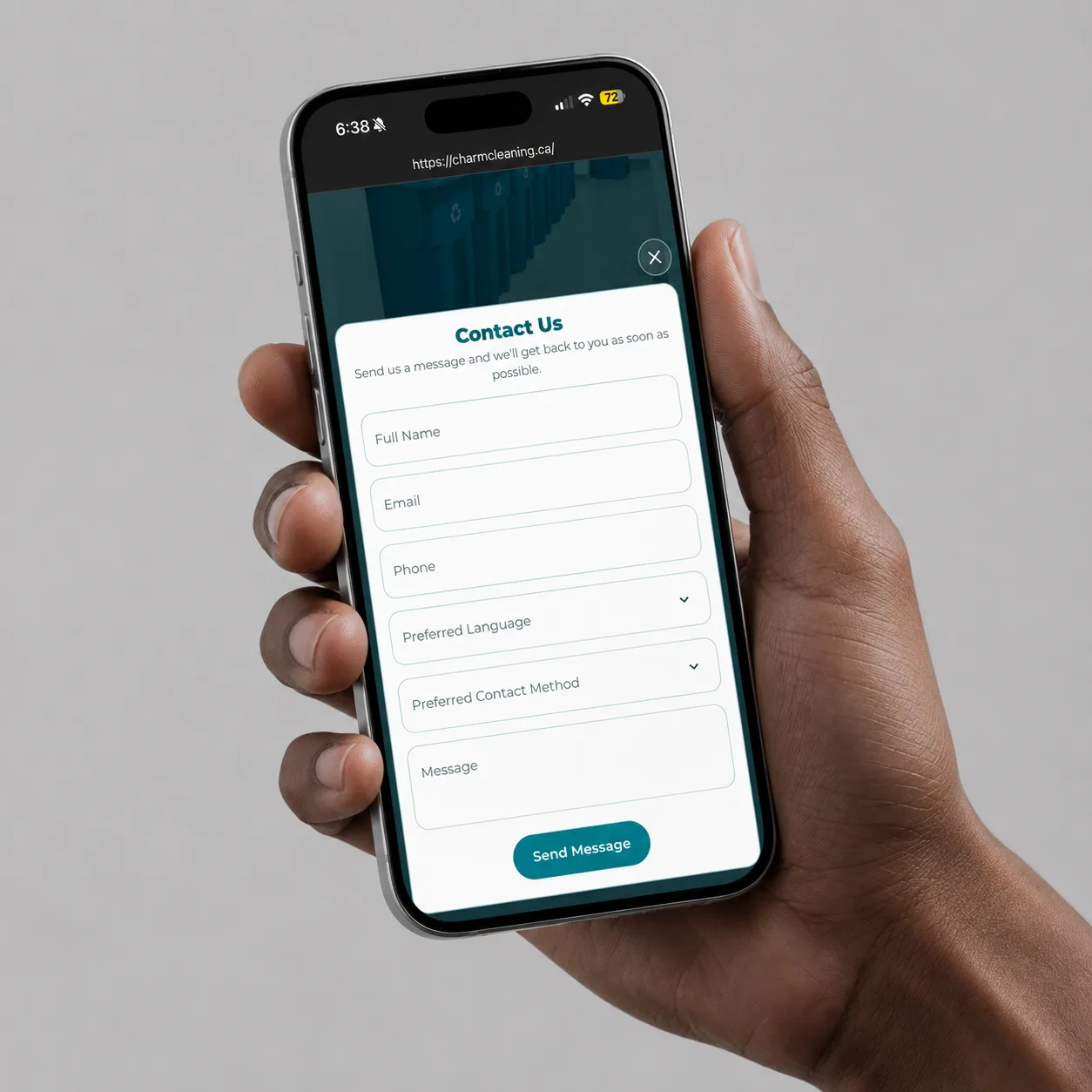 CHARM Cleaning Services mobile contact form mockup
